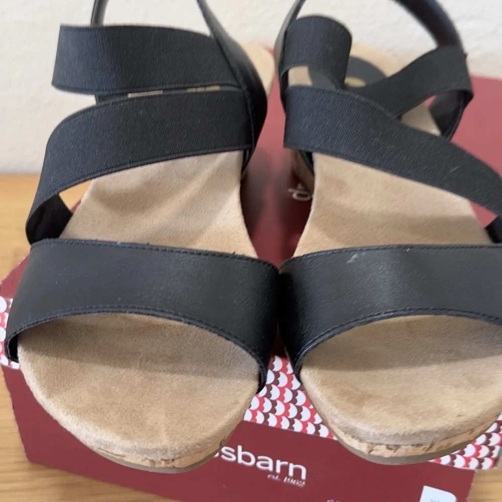 Dress‎ Barn Cork Wedge Heels Espadrilles Black TINA Womens Size 8 Worn1 Sandals